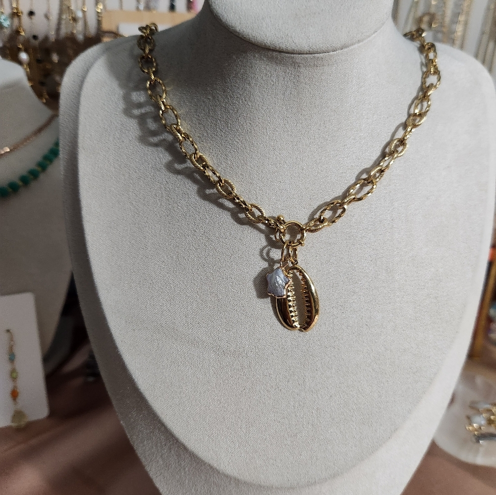 Gold Shell And Star Charm Necklace